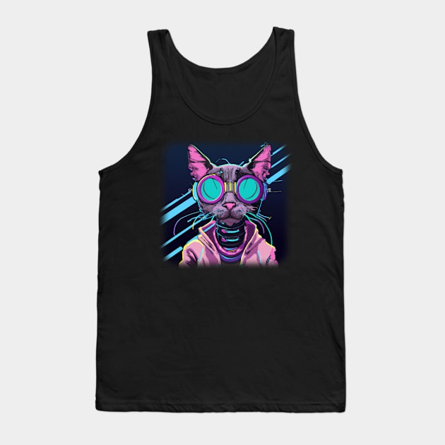 Cyberpunk cat with glasses Tank Top by Perryfranken